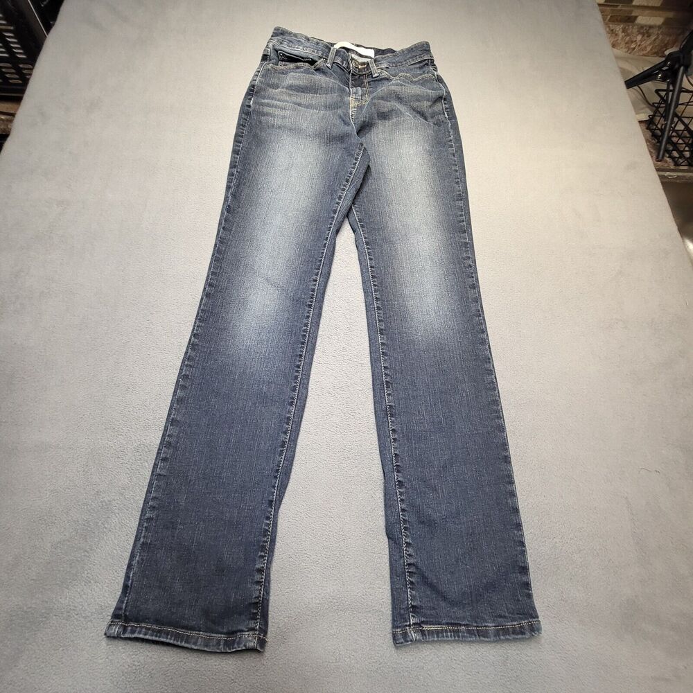 Levis Strauss Signature Jeans Womens 4?‎ Blue Straight Distreessed Stretch Denim